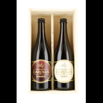 Gouden Carolus Houten Kist met 2 flessen